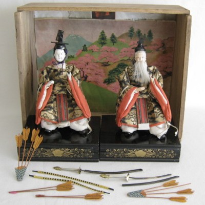 Antique Japanese Hina Doll Pair, Right & Left Minister Antique Japanese Hina Doll Pair, Right & Left Minister